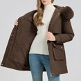 thumbnail image 2 of Breezora Women Hooded Drawstring Down Coat Windproof Lightweight Jacket With Two Pockets Long Sleeve Spring Outerwear M Size Coffee, 2 of 9