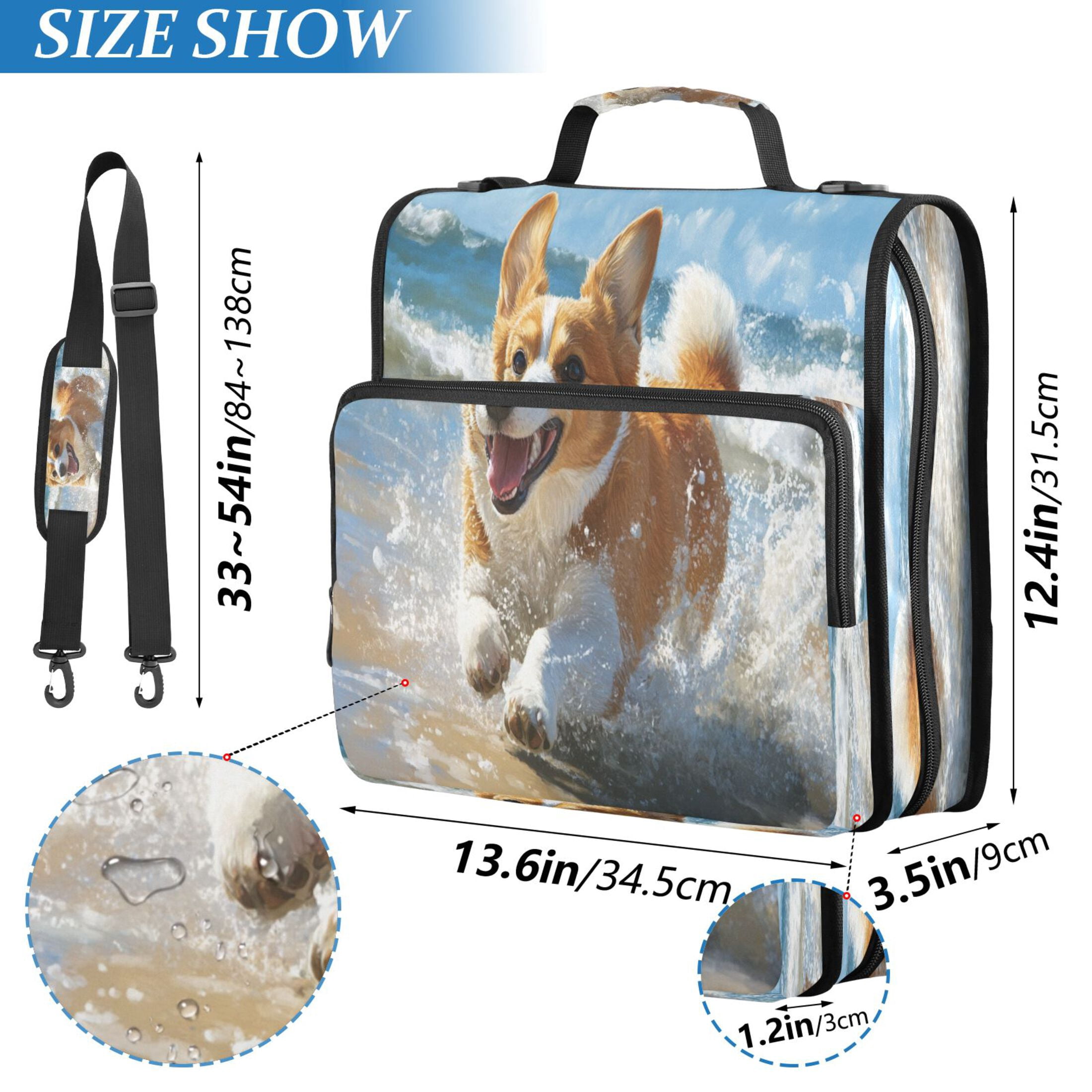 YAZAOO Zipper Binder trapper keeper Documents Organized Design Corgi Running on Beach Printed