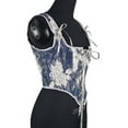 thumbnail image 7 of Women's Floral Corset Tops Tie Shoulder Boned Renaissance Corsets Bustier Drawstring Lace Up Y2k Crop Tank Tops Blue, S, 7 of 7