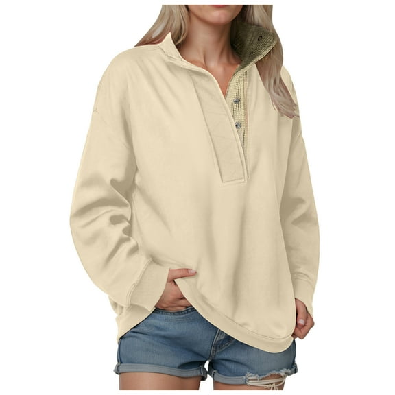 larppty Womens Oversized Sweatshirt Long Sleeve Henley Pullover Tops 2025 Fall Casual Button Loose Fit Fashion Outfits (Khaki, XXL)