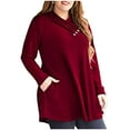 thumbnail image 3 of Women's Plus Size Long Sleeve V Neck Tops Buttons Tunic Shirts Solid Color Flowy Pleated Blouses Pullovers Red,XL, 3 of 5