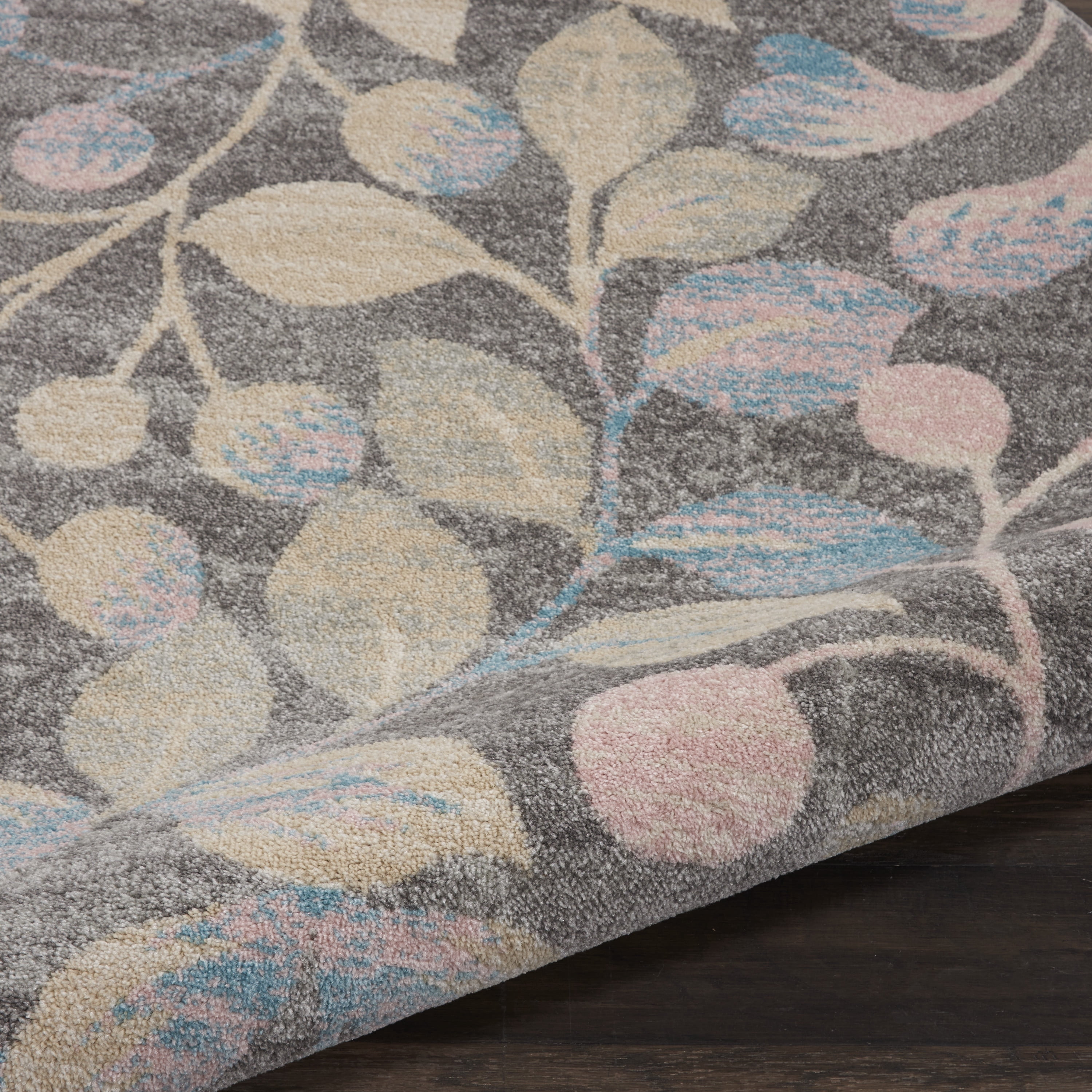 Serene Contemporary Botanical Grey/Beige 5'3" x ROUND Area Rug, (5' Round)