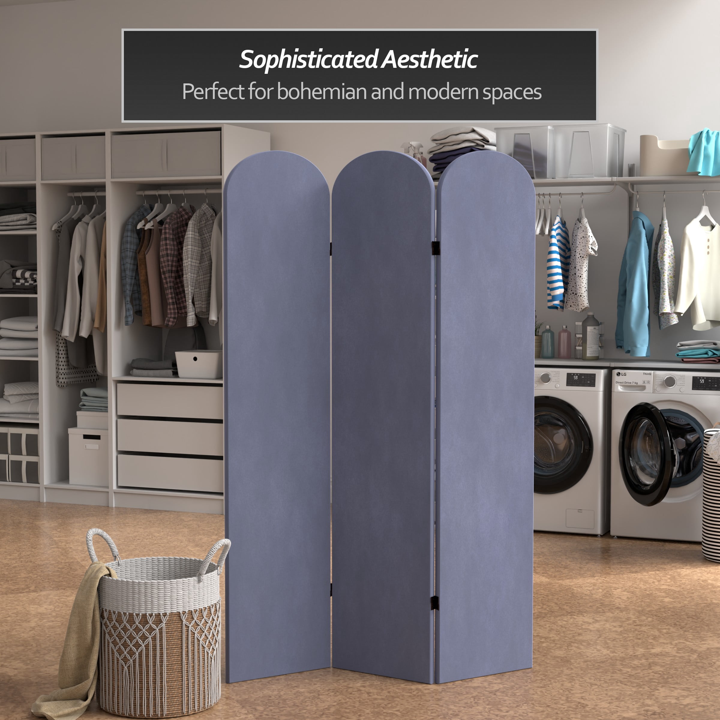 6 ft. Classic Arch Velvet Room Divider Lilac 3 Panel