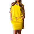 thumbnail image 1 of B91xZ Robe Florale pour Femmes Manches Courtes Col Rond Taille Haute à Volants Superposés Robe Mini Évasée, Jaune TTTTG, 1 of 2