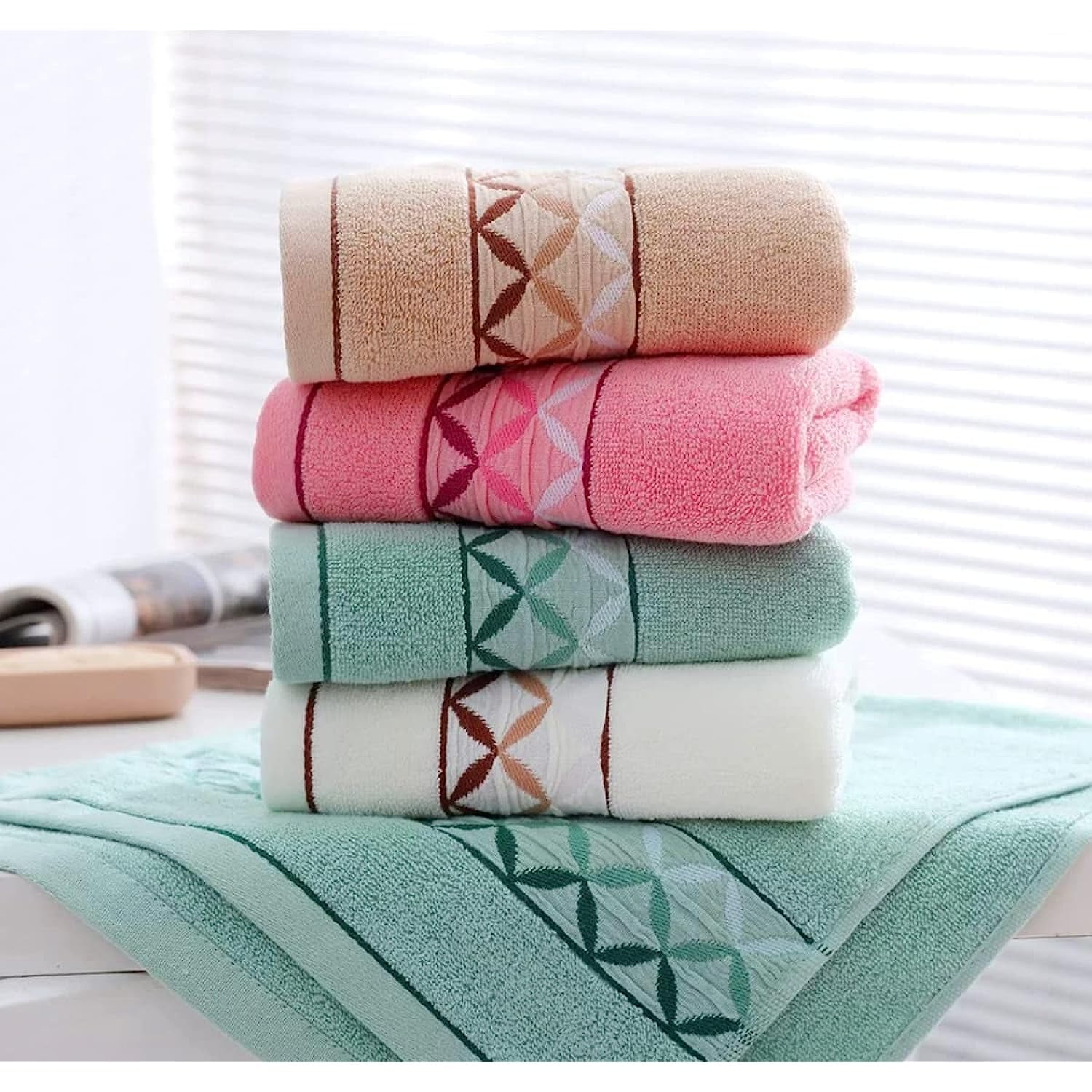 Bathroom Hand Towels,Four Leaf Printed Cotton Towel,100 Cotton Ultra