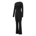thumbnail image 3 of Lamuusaa  Women Pants Suit, Elegant Long Sleeve Crew Neck T-shirt with Low Waist Flare Pants Outfit, 3 of 6