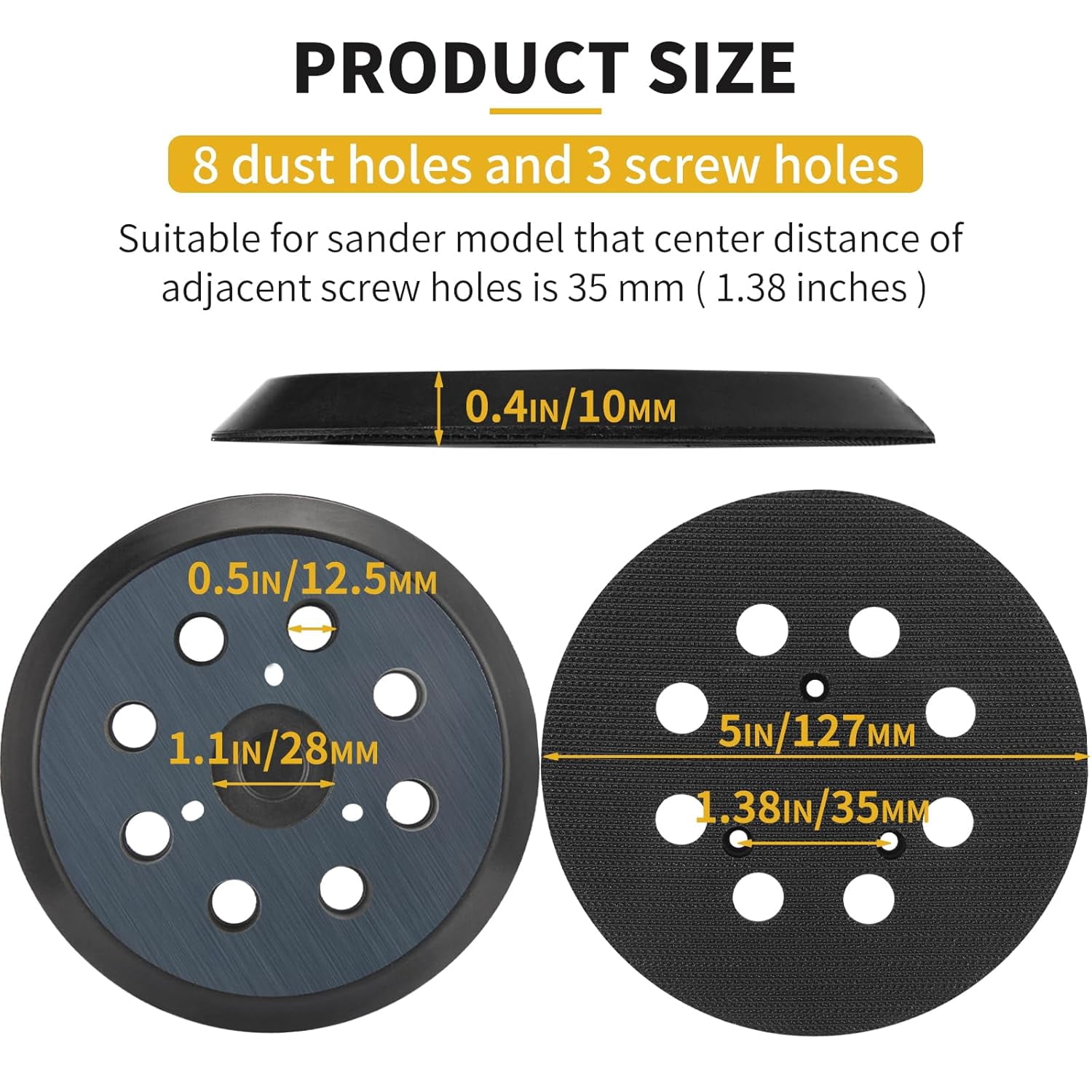 6PCS 5 Inch 8 Hole Sander Pad 3 Screw Holes Hook and Loop Sanding Pad for Orbital Sander Pad Replacement for BO5010/K, BO5030/K, BO5031/K, BO5041/K