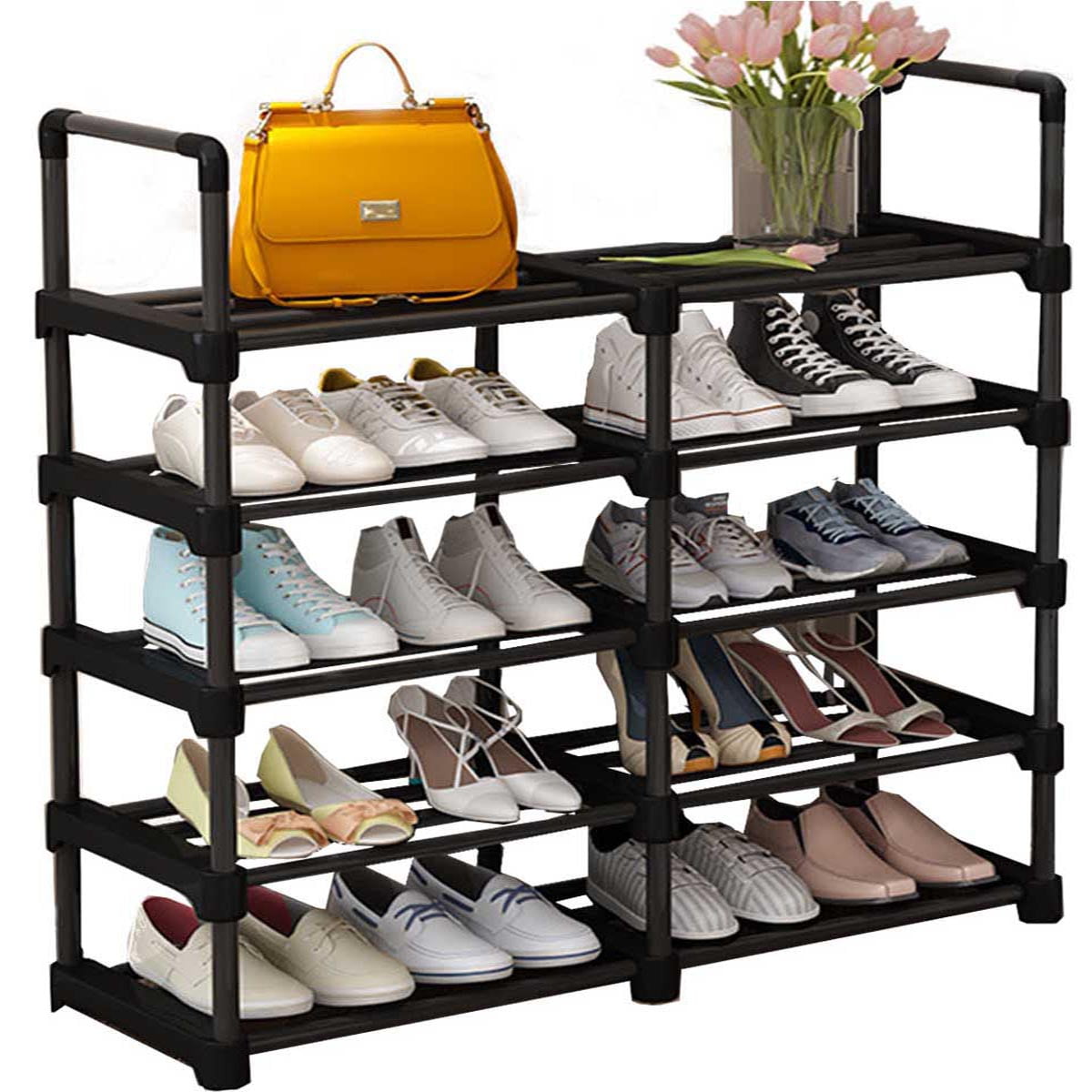 4 Tier Display Shoes Cabinet Organizer W/ Door & Corner Rack Stand Shelf Holder 