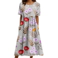 thumbnail image 1 of Vestido largo Akivide Summer Boho Floral de manga corta para mujer, 1 of 3