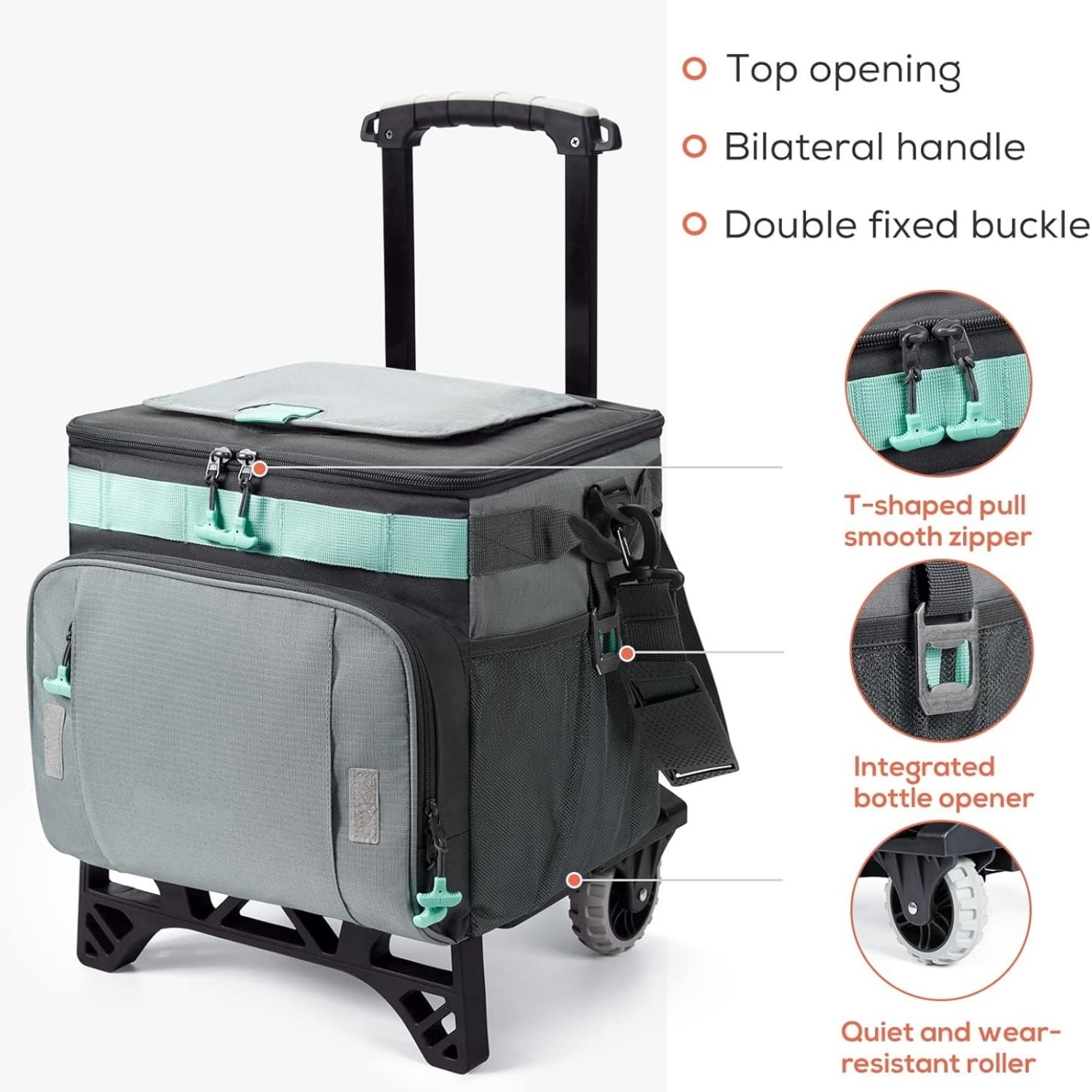 50-Can Collapsible Rolling Cooler Leakproof Insulated Soft Cooling Bag with Wheels and All-Terrain Cart for Beach, Camping, Patio Travel, Outdoor, Ball Fields