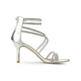 thumbnail image 3 of BLISSFUL STEP Women's Shoes Stiletto Heel Open Toe Ankle Strap Rhinestone Buckle Sandals Silver 8, 3 of 8