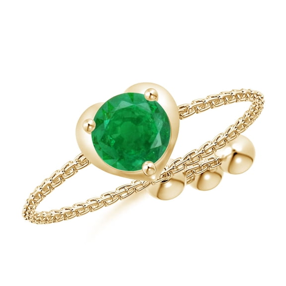 ANGARA Natural Round Emerald Solitaire Heart Bolo Ring in 14K Yellow Gold for Women (Size-5mm) | May Birthstone, Birthday, Anniversary, Jewelry Gift for Women | Natural Emerald Ring
