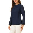 thumbnail image 5 of MODA NOVA Junior's Chiffon Shirt Long Sleeves Keyhole Neck Blouse Dark Blue M, 5 of 6