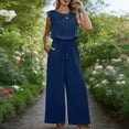 thumbnail image 4 of Combinaison pour Femmes, Sans Manches à Jambe Grand, avec Col Rond et Ceinture à la Taille, une Pièce de Couleur Unie, 4 of 7
