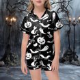 thumbnail image 2 of CAUYDY Girls Halloween Pajamas Sets Sleeping Pants Cute Print Home Short Sleeve Shorts Pajama Set Full Suit Clothes(L101-Black,8-9 Y), 2 of 5