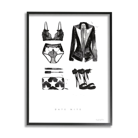 Stupell Industries Date Nite Slang Quote Female Fashion Mood Black Framed, 11 x 14, Design by Mercedes Lopez Charro
