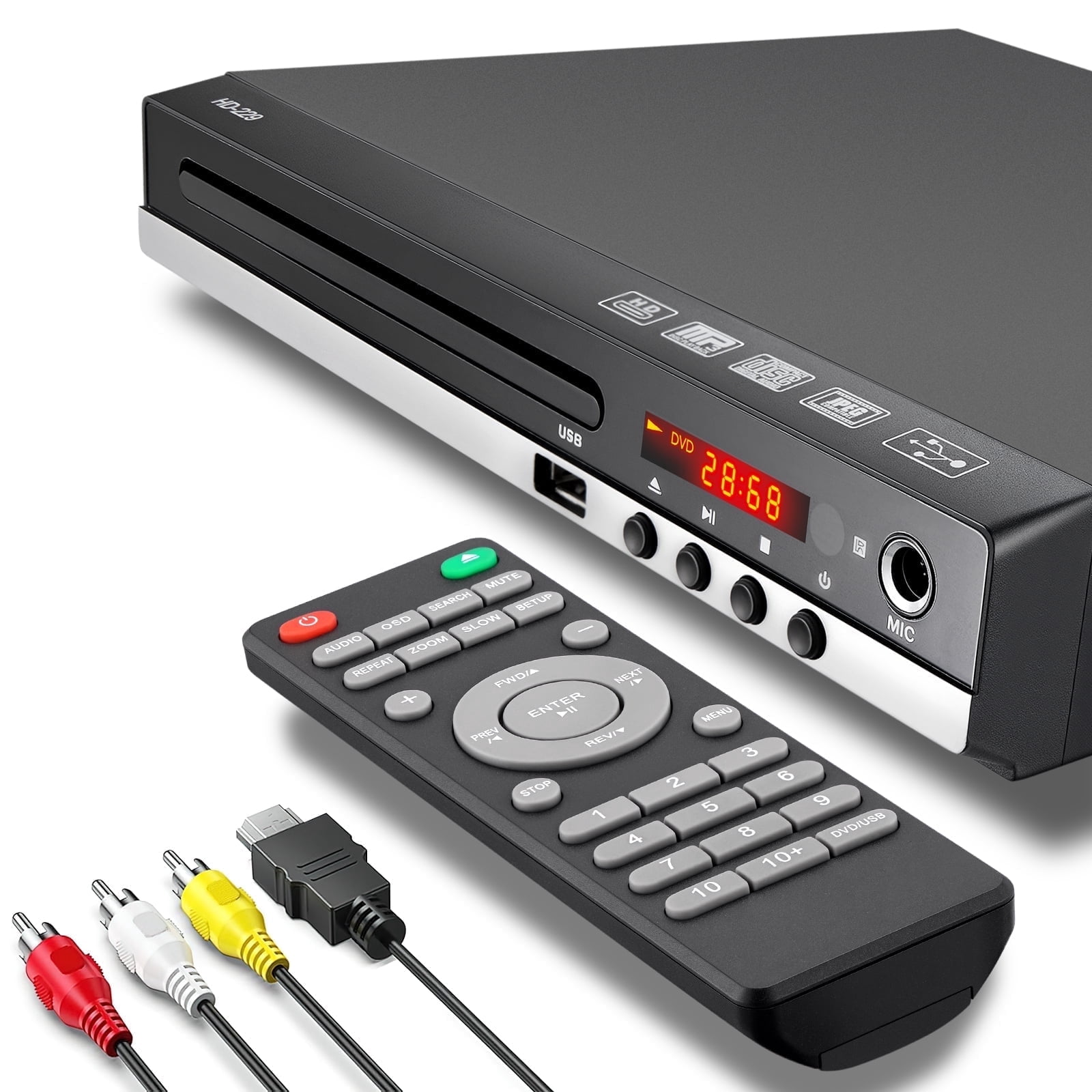 SPEEDWOW DVD Player for TV with Remote Control, 1080P HD DVD Player for Home with HDMI & AV Cable, All Region Free, Breakpoint Memory, Support PAL/NTSC System