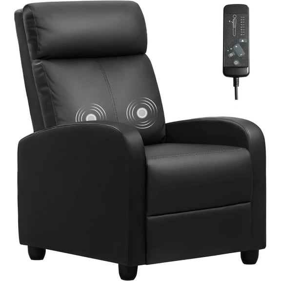 Furniwell Massage Recliner Chair for Living Room Adjustable PU Leather Reclining Chair Home Theater Seating Modern Winback Single Sofa for Adults with Footrest (Leather, Black)