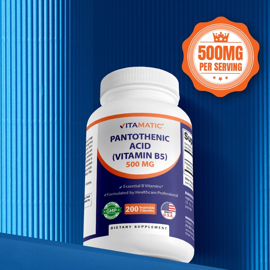 2 Pack Vitamatic Pantothenic Acid (Vitamin B5) 500mg, 200 Capsules - For Hair, Skin, Nails & Digestive Support