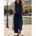thumbnail image 2 of Women's Linen 2 Piece Outfits Sleeveless Ruffle Top Wide Leg Pants Summer Loungewear Beach Travel Sets, 2 of 8