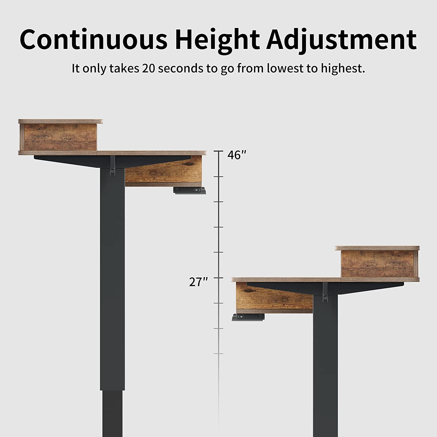 FEZIBO 48 x 24 Inch Height Adjustable Electric Standing Desk with 4 Drawers, Stand Up Table with Storage Shelf, Sit Stand Desk with Splice Board, Black Frame/Rustic Brown Top