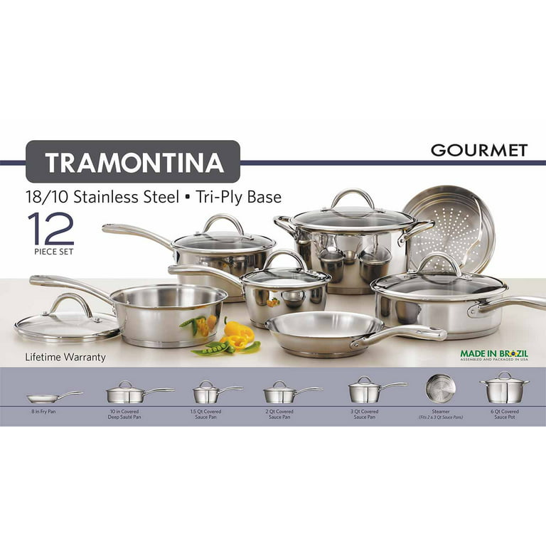 Deco Chef 12 Piece Stainless Steel Cookware Starter Set with Try-Ply Core  and Riveted Handles