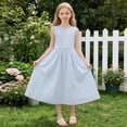 thumbnail image 3 of BFHHYA Girls Summer Midi Dress Square Neck Puff Short Sleeve Smocked Dress Youth Casual School Uniform Dress Ages 5-16 Years, 3 of 8