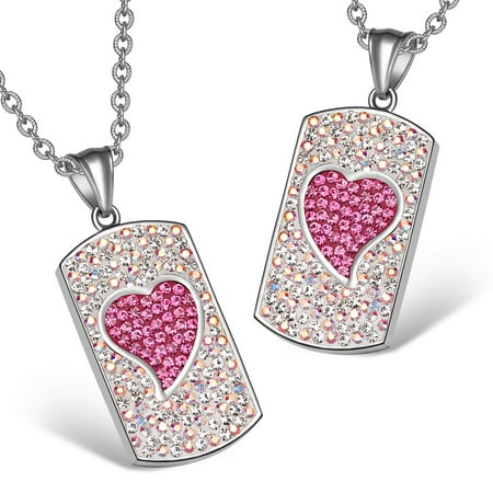 Magic Hearts Austrian Crystal Love Couples or Best Friends Dog Tag Rainbow White Pink Charm (Rainbow Loom Best Friend Charms)