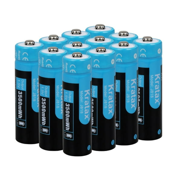 Kratax AA Lithium Batteries 12-Pack 1.5v 3500mWh Rechargeable Lithium AA Batteries