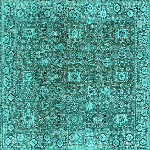 Ahgly Company Indoor Square Oriental Turquoise Blue Industrial Area Rugs, 7' Square
