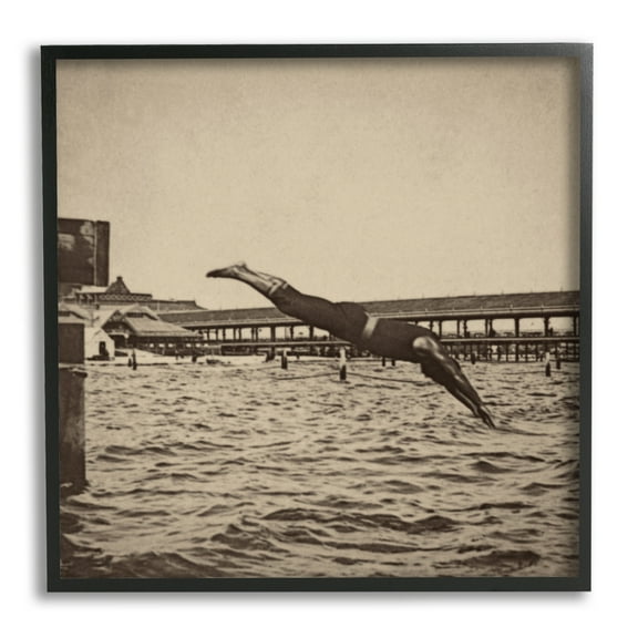 Stupell Industries Vintage Diving Man Landscape Photography Black Framed Art Print Wall Art, 12 x 12