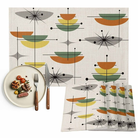 Placemats Set of 4, Boho Mid Century Placemats Set of 4, Sage Green Yellow Geometric Abstract Tablemats Placemat Table Decoration for Kitchen Table Dinner Party Home Decor Indoor Outdoor 13x19 Inch