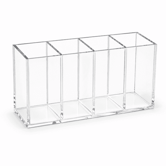 PLERISE Clear Acrylic 4 Compartment Desk Organizer, Pen and Pencil Holder for Office and Home