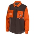 thumbnail image 2 of Women's WEAR by Erin Andrews Brown Cleveland Browns Snap-Up Shirt Jacket, 2 of 3