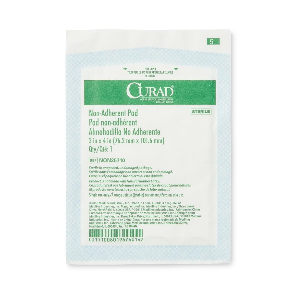 Curad Sterile Non-Adherent First Aid Gauze Pads, 3" x 4", 100 Count