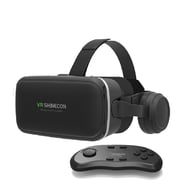 GJX VR Headset with High-Fidelity Earphones, Adjustable Phone Compatible Virtual Reality Glasses for 3D Movies, Gaming, Simulations