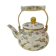 Enameled Whistling Tea Pot, Vintage Floral Design Kettle for Induction, Gas, Electric Stovetops, Decorative Porcelain Enamel Hot Beverage Server