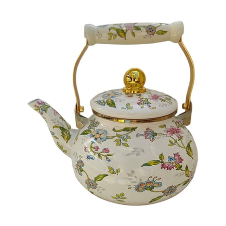 2.6 Quart Vintage Floral Enamel Tea Kettle with Ceramic Handle for Stovetop