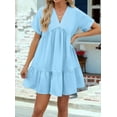 thumbnail image 4 of Summer Dresses for Women 2025 Vacation Short Sleeve V Neck Mini T Shirt Dress Pleated Ruffle Flowy Beach S, 4 of 9
