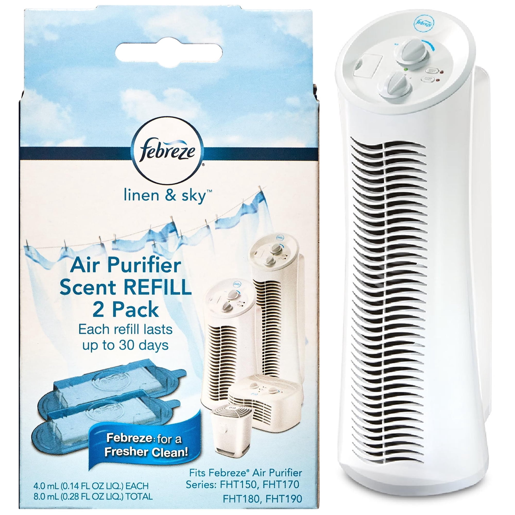 Febreze Tower Air Purifier, 530 Sq Ft HEPA, White (2 Count)