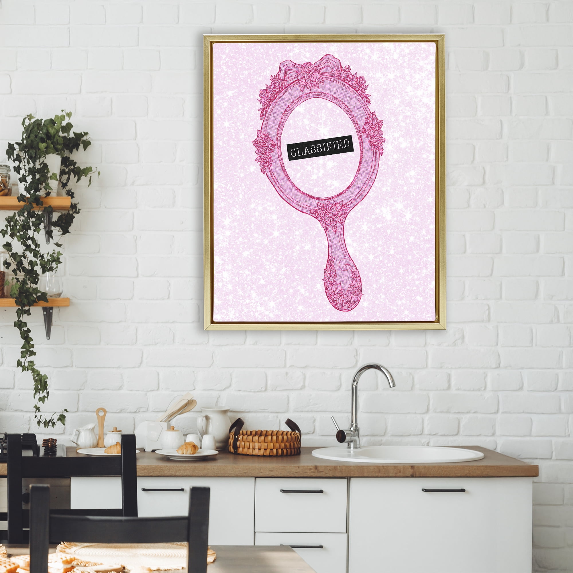 Stupell Industries Classified Ornate Pink Mirror Gold Framed Floater Canvas Wall Art, design by Ziwei Li