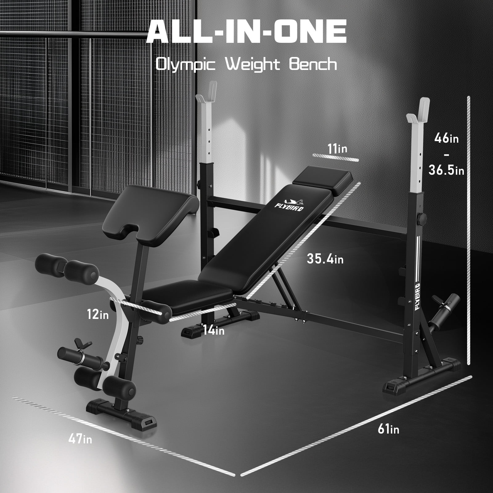 FLYBIRD Olympic Weight Bench - Adjustable Press with Rack, Leg Developer & Preacher Curl (1000Lbs/2025)