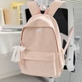thumbnail image 4 of Solid Color School Backpack, Bow Embroidery Backpack with Pendant, Lightweight Breathable Bookbag for Middle School College, Pink, 4 of 10