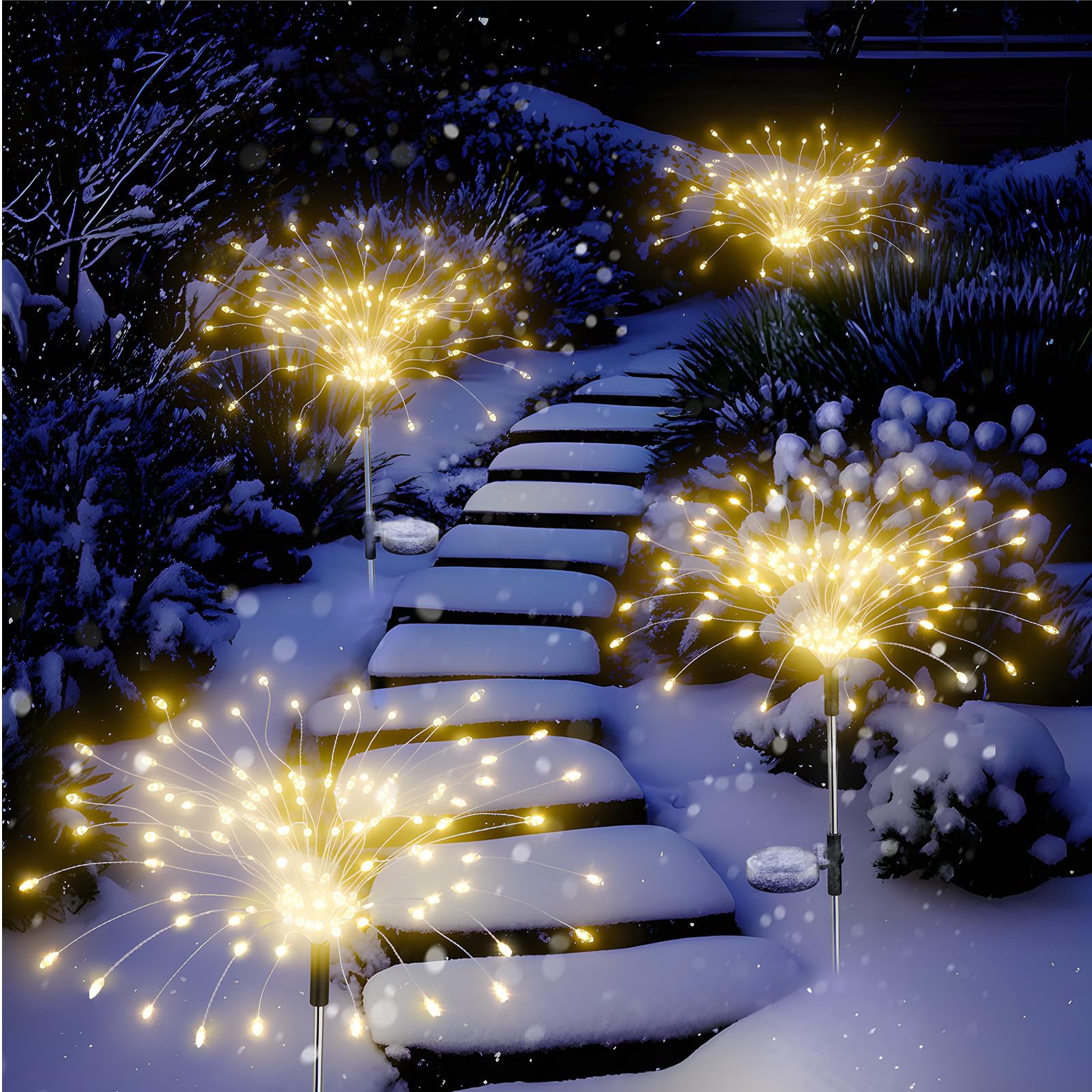 Solar Lights Outdoor Decorative, Solar Garden Lights, 8 Pack Firework Stake Lights for Garden Decor, Unique Gifts for Women, Gifts for Grandma, Warm White - 120 LED