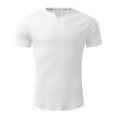 thumbnail image 6 of MIXUE Shirts For Men Summer Solid Color V Neck Short Sleeve Slim Fit Casual Pullover Tops T Shirts Holiday Wear,White,S, 6 of 6