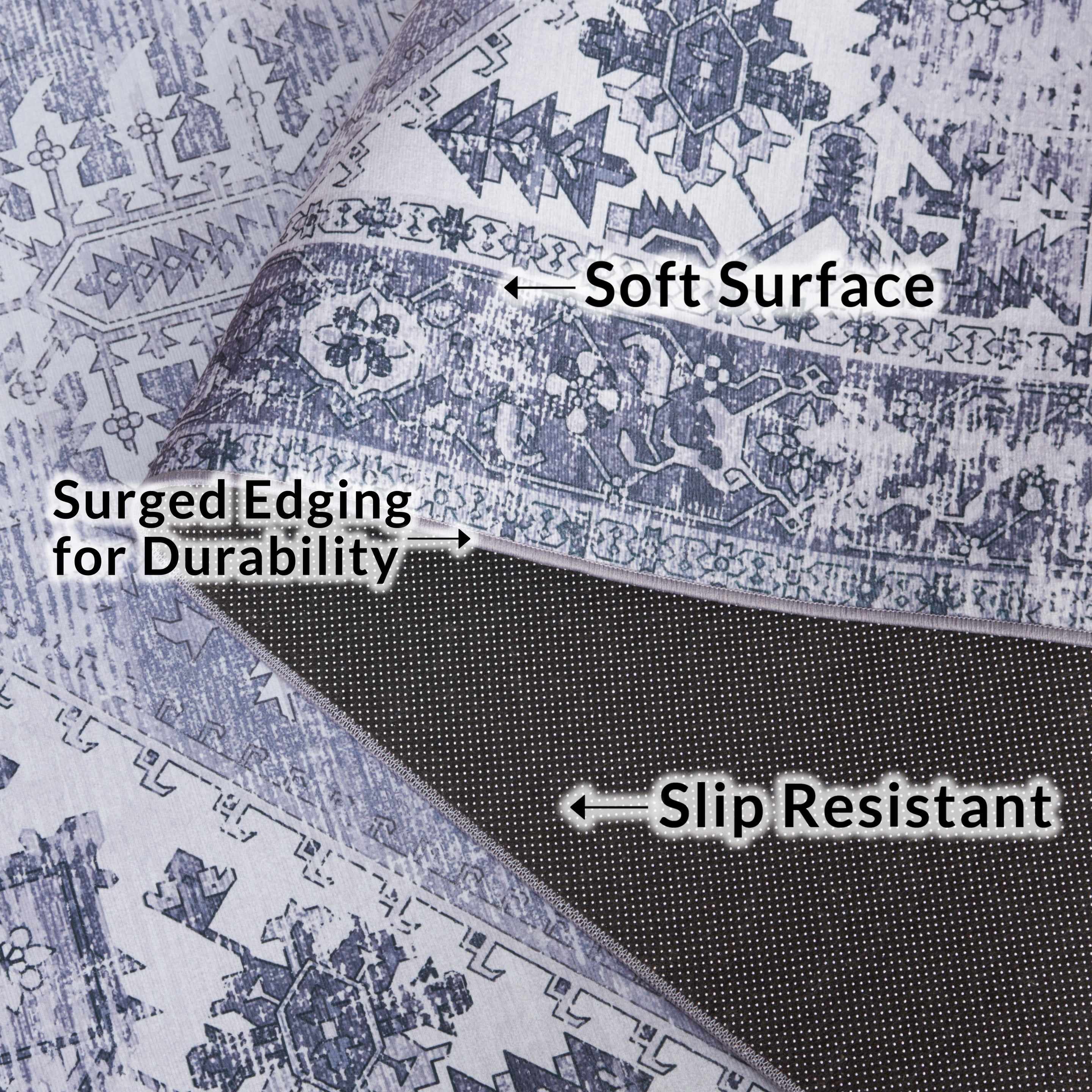 SAFAVIEH Tucson Jayla Oriental Machine Washable Area Rug, Gray, 3' x 5'
