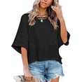 thumbnail image 4 of JUUNthy Womens Summer T-Shirt, Short Sleeve Loose Fit Round Neck Trendy Casual Blouse White XL, 4 of 6