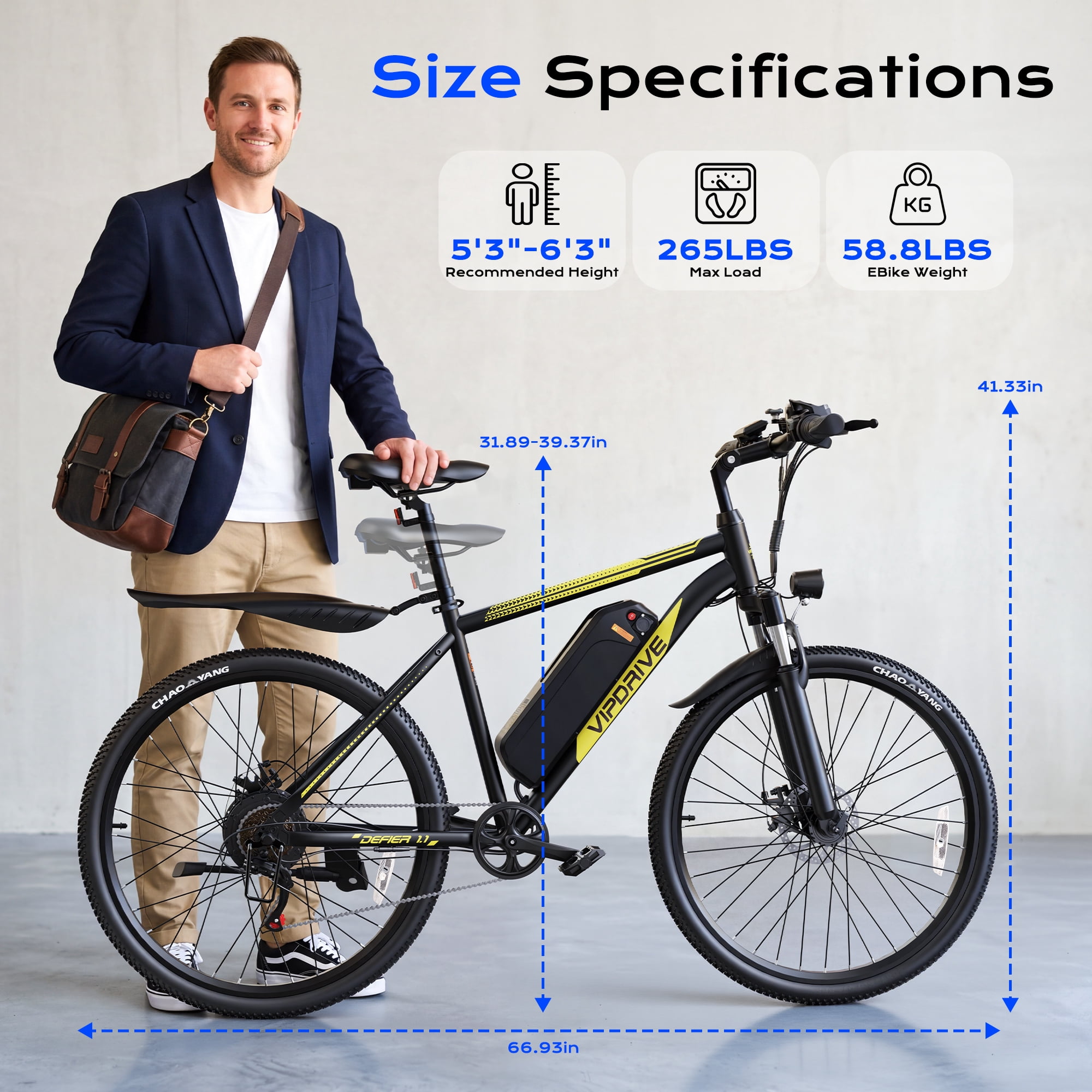 VIPDRIVE Electric Bike for Adults 26", 750W Peak Ebike, 48V 7.8AH Removable Battery，Up to 40 Miles 20MPH Electric Mountain Bike，Front Fork Suspension，7-Speed Shimano Gears，UL2849