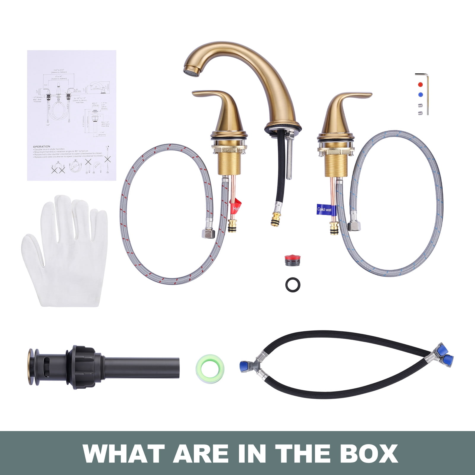 Wowow Widespread 2-Handle Bathroom Faucet in Gold for Bathroom Sink with Pop Up Drain