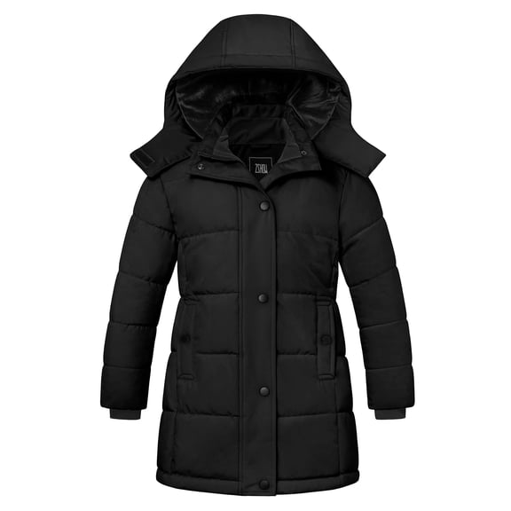 ZSHOW Girl's Jacket Padded Winter Coat Waterproof Winter Jacket with Hood Black 10/12